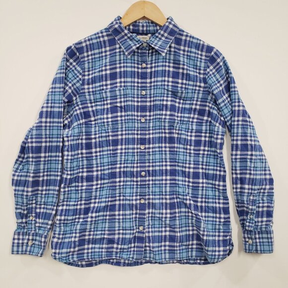 LL Bean Mens Blue Plaid Button Up Shirt Long Sleeve Size M Casual Everyday Work - Picture 1 of 5
